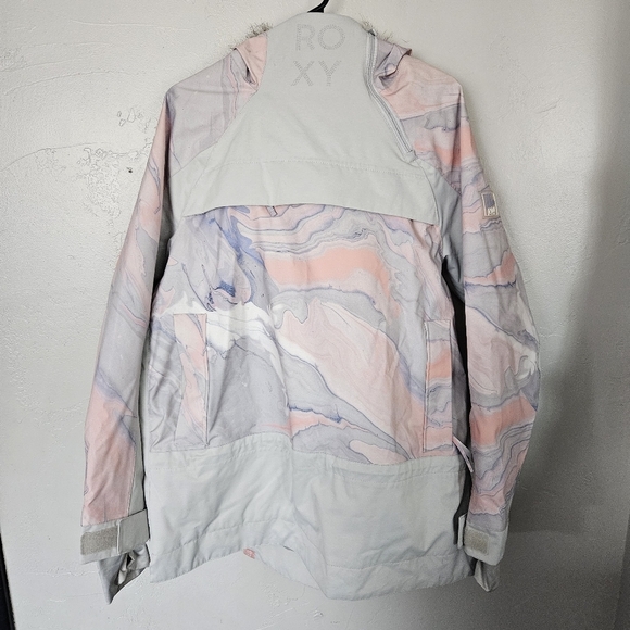 Roxy Chloe Kim Women's Large Pink Blue Pastel Marble Patterned Coat Skiing Snow - Picture 2 of 12